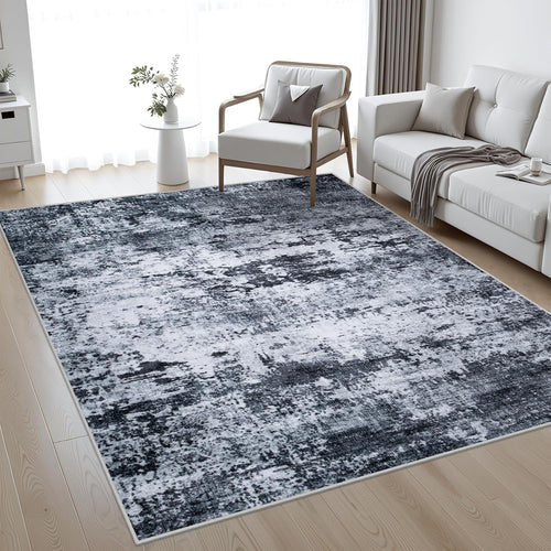 Modern Blue Grey Square Bedroom Rug | Soft Plush Area Rug with Non-Slip Backing | Thick Carpet for Bedroom, Living Room & Bedside | Multiple Sizes Available