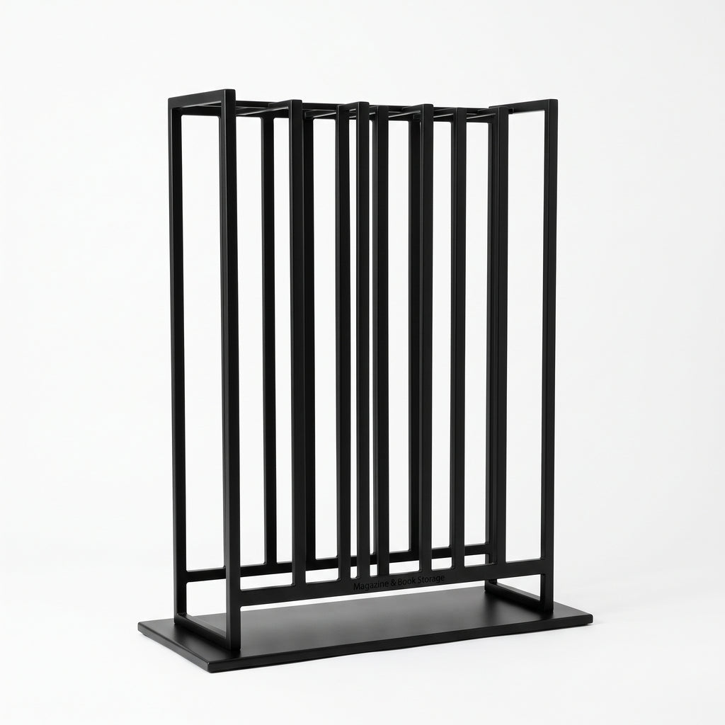 Slim Black Metal Freestanding Magazine & Book Storage Rack