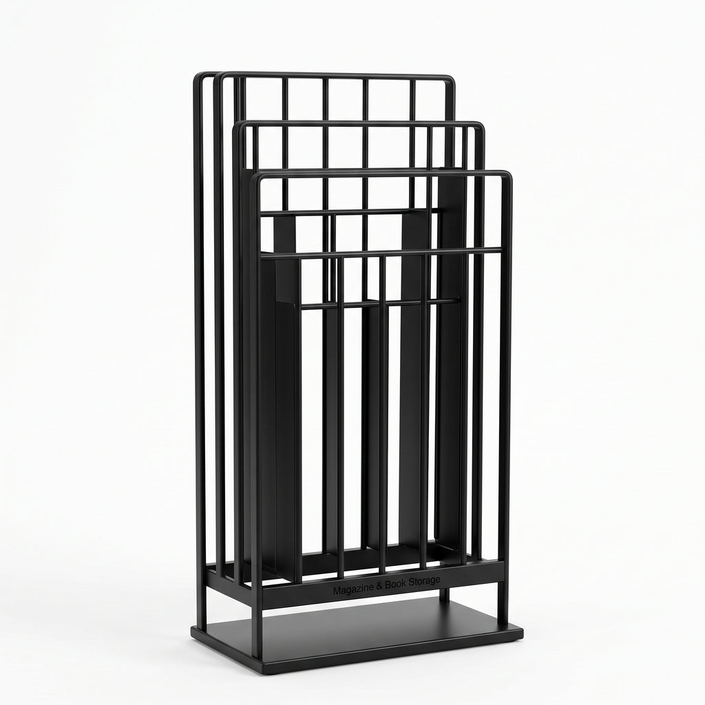 Slim Black Metal Freestanding Magazine & Book Storage Rack