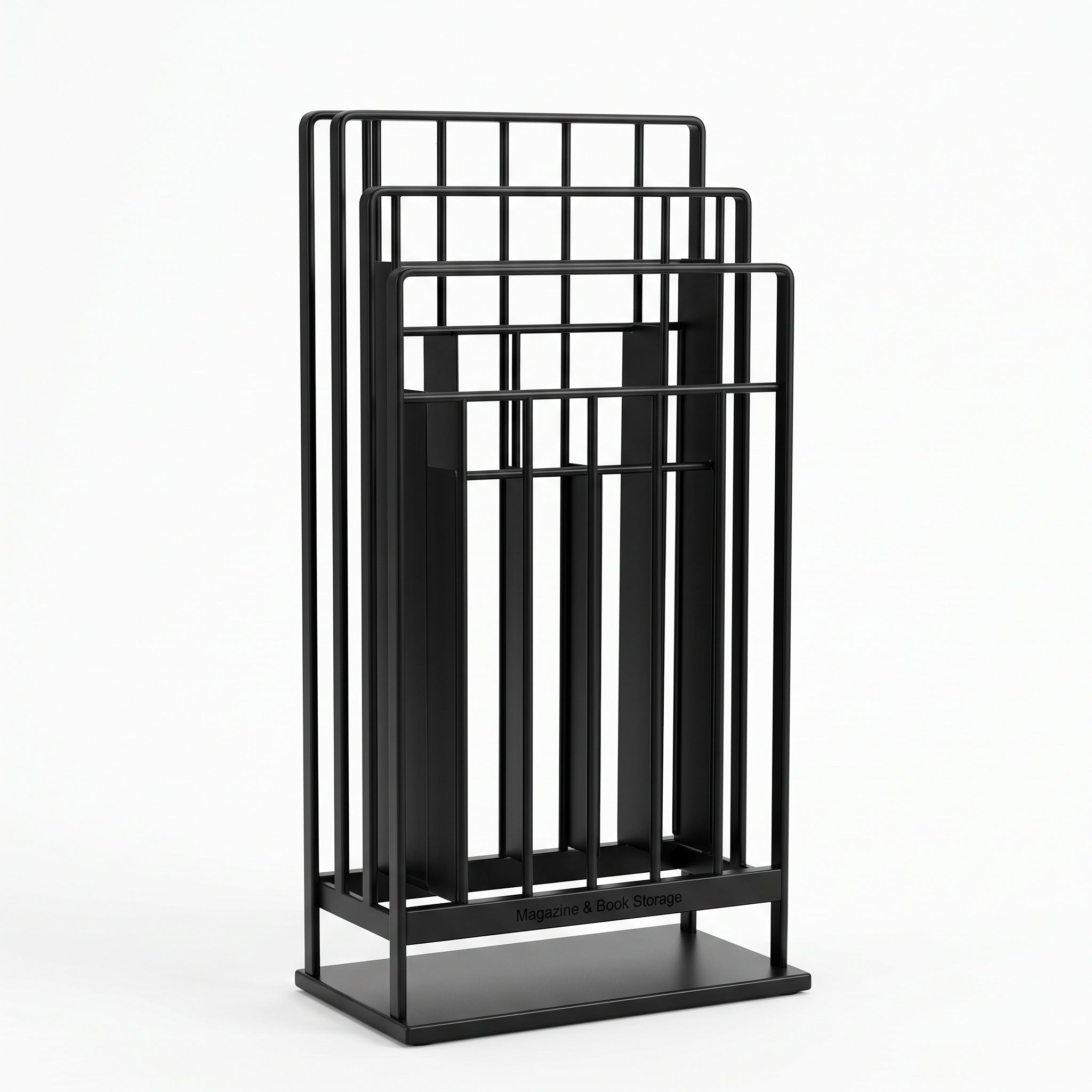 Slim Black Metal Freestanding Magazine & Book Storage Rack