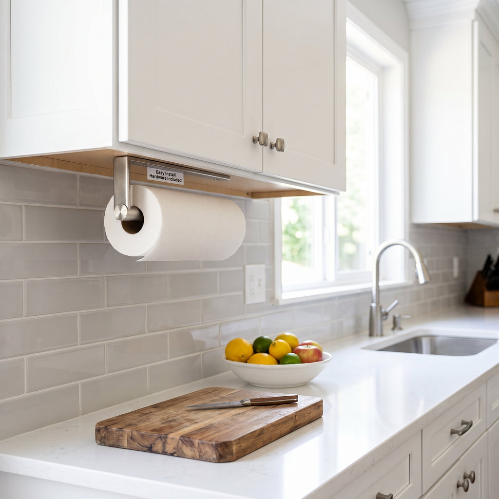 Under Cabinet Wall Mount Brushed Nickel Paper Towel Rack